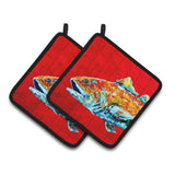 Caroline'S Treasures Red Fish Alphonzo Head Pair Of Pot Holders Mw1141Apthd, 7.5Hx7.5W, Multicolor