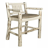 Montana Collection Captain'S Barstool, Clear Lacquer Finish W/ Upholstered Seat, Buckskin Pattern