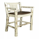 Montana Collection Captain'S Barstool, Clear Lacquer Finish W/ Upholstered Seat, Saddle Pattern