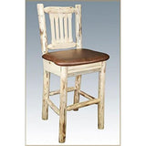 Montana Collection Barstool W/ Back, Clear Lacquer Finish W/ Upholstered Seat, Saddle Pattern