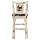 Montana Collection Barstool W/ Back - Woodland Upholstery, W/ Laser Engraved Elk Design, Clear Lacquer Finish