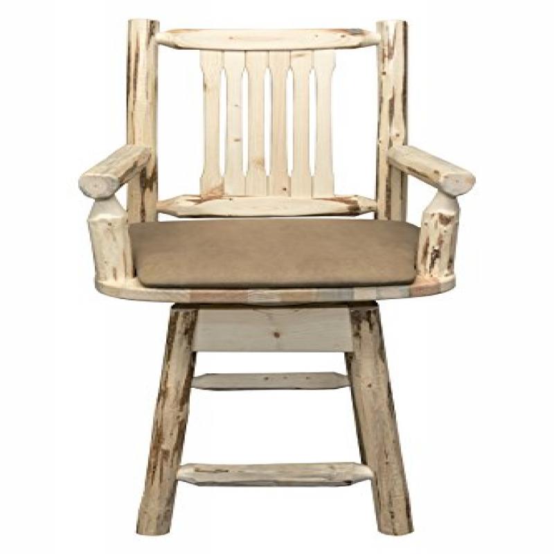 Montana Collection Counter Height Swivel Captain'S Barstool - Buckskin Upholstery, Clear Lacquer Finish