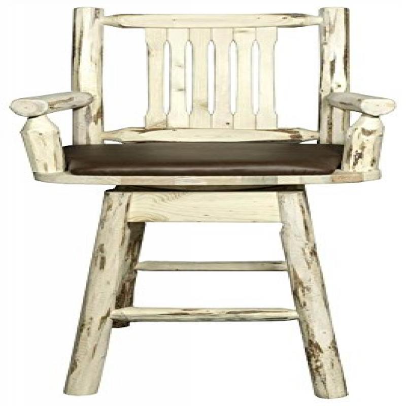 Montana Collection Counter Height Swivel Captain'S Barstool - Saddle Upholstery, Clear Lacquer Finish