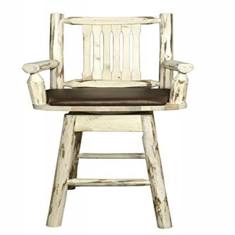 Montana Collection Captain'S Barstool W/ Back & Swivel, Clear Lacquer Finish W/ Upholstered Seat, Saddle Pattern