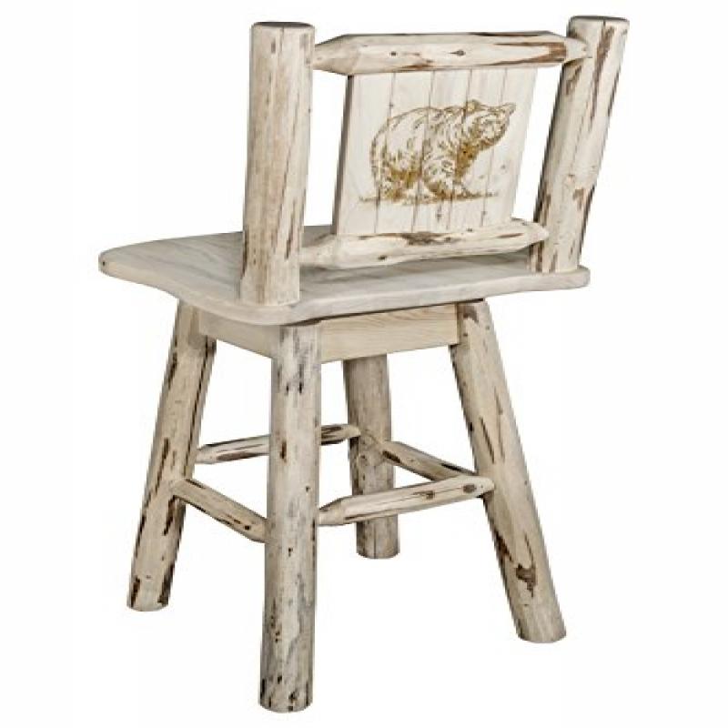 Montana Collection Counter Height Barstool W/ Back & Swivel W/ Laser Engraved Bear Design, Ready To Finish