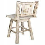 Montana Collection Barstool W/ Back & Swivel W/ Laser Engraved Wolf Design, Clear Lacquer Finish