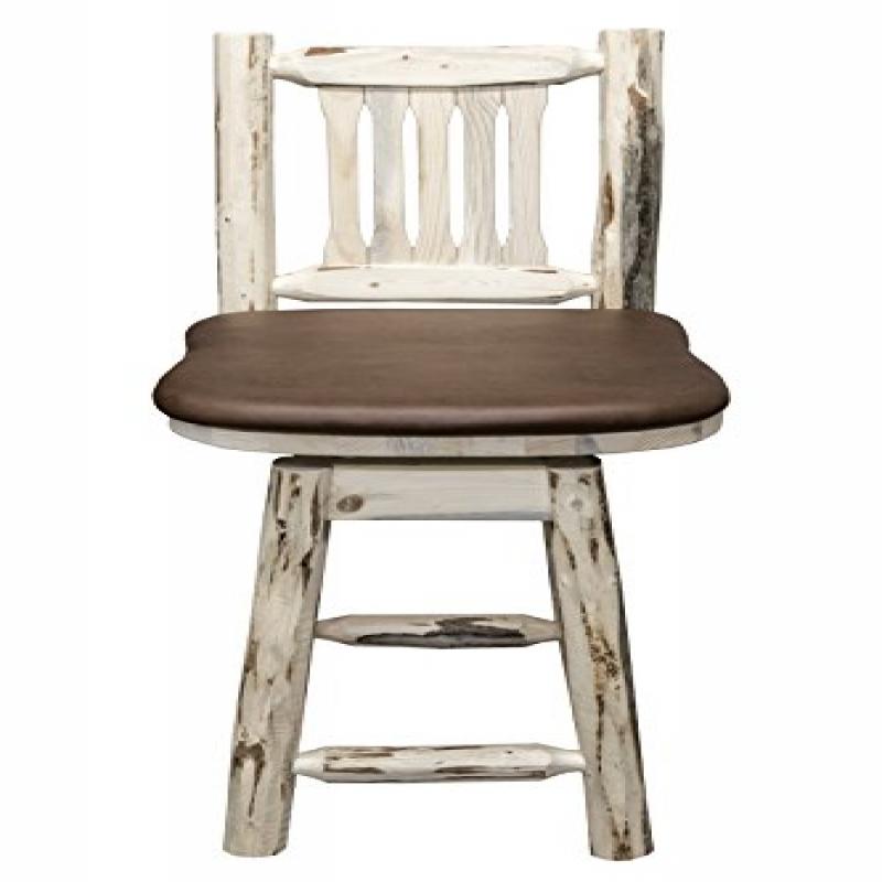 Montana Collection Counter Height Barstool W/ Back & Swivel - Saddle Upholstery, Clear Lacquer Finish