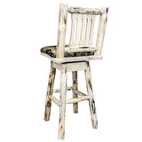 Montana Collection Counter Height Barstool W/ Back & Swivel - Woodland Upholstery, Clear Lacquer Finish