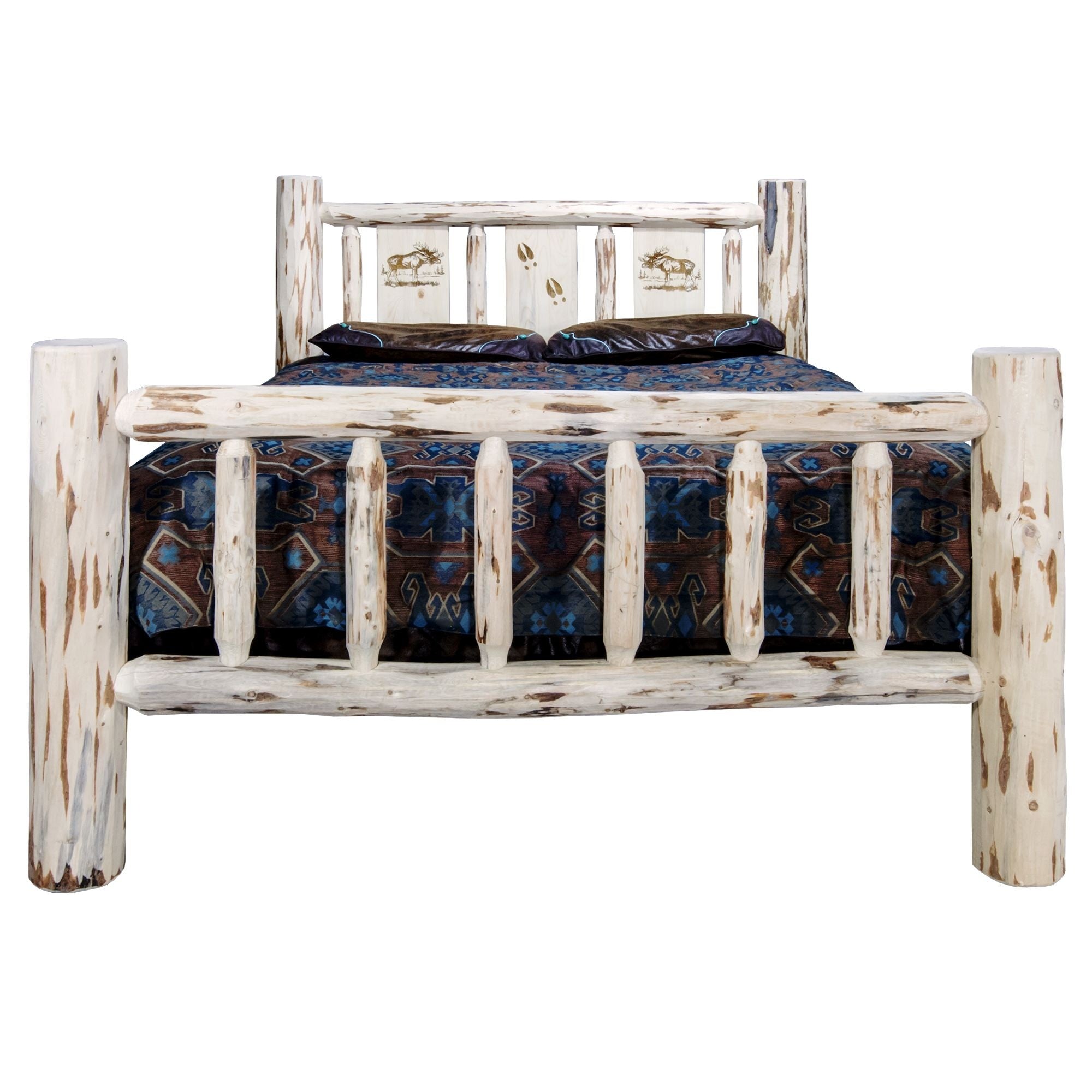 Montana Collection California King Bed W/ Laser Engraved Moose Design, Ready To Finish