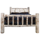 Montana Collection California King Bed W/ Laser Engraved Wolf Design, Clear Lacquer Finish