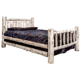 Montana Collection California King Bed W/ Laser Engraved Wolf Design, Clear Lacquer Finish