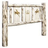Montana Collection California King Headboard W/ Laser Engraved Bronc Design, Clear Lacquer Finish