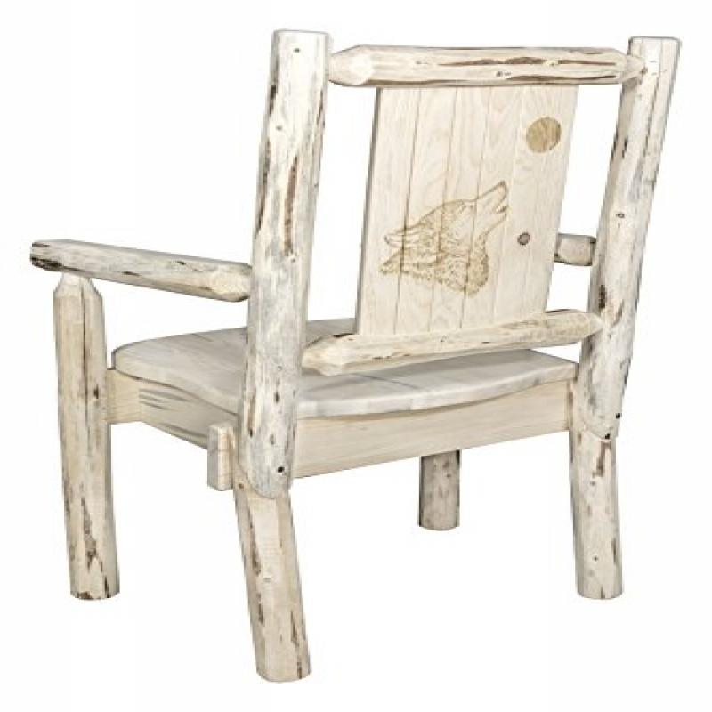 Montana Collection Captain'S Chair W/ Laser Engraved Wolf Design, Ready To Finish