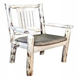 Montana Collection Captain'S Chair, Clear Lacquer Finish W/ Upholstered Seat, Buckskin Pattern