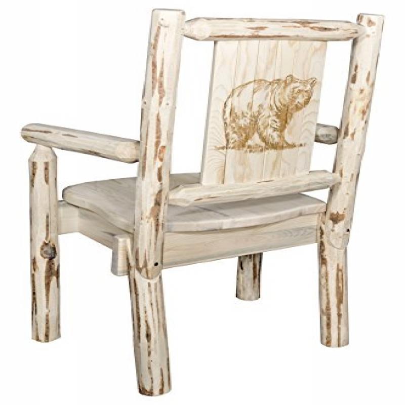 Montana Collection Captain'S Chair W/ Laser Engraved Bear Design, Clear Lacquer Finish