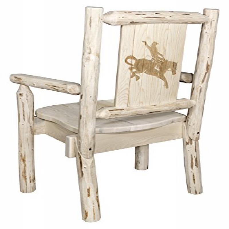 Montana Collection Captain'S Chair W/ Laser Engraved Bronc Design, Clear Lacquer Finish