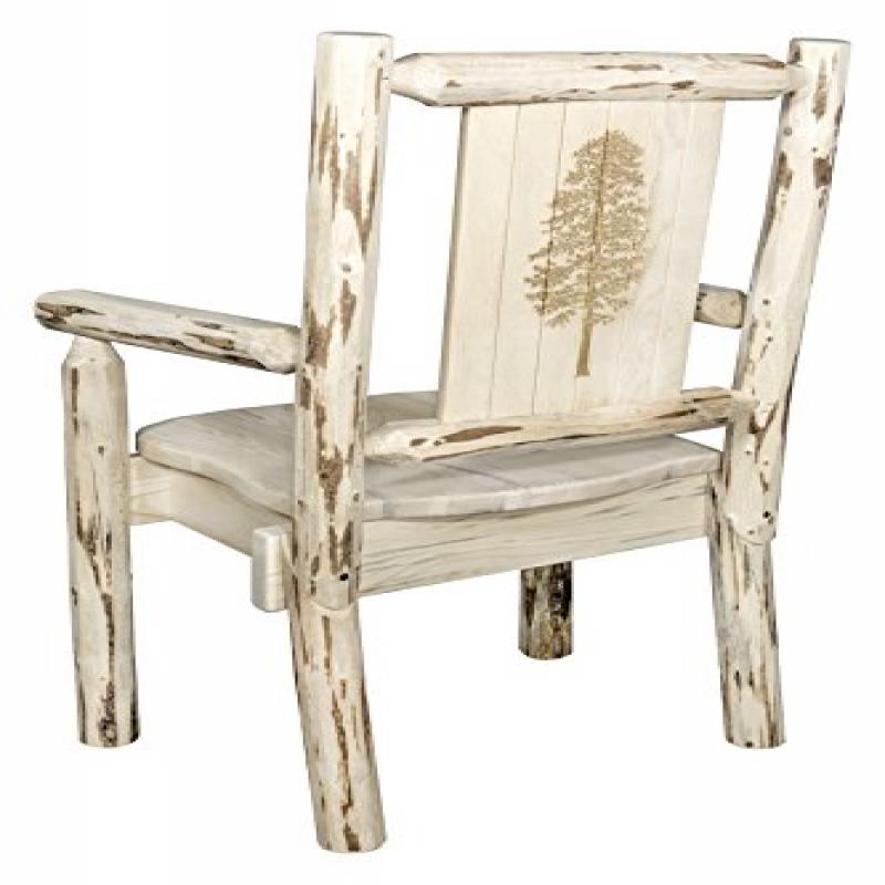 Montana Collection Captain'S Chair W/ Laser Engraved Pine Tree Design, Clear Lacquer Finish