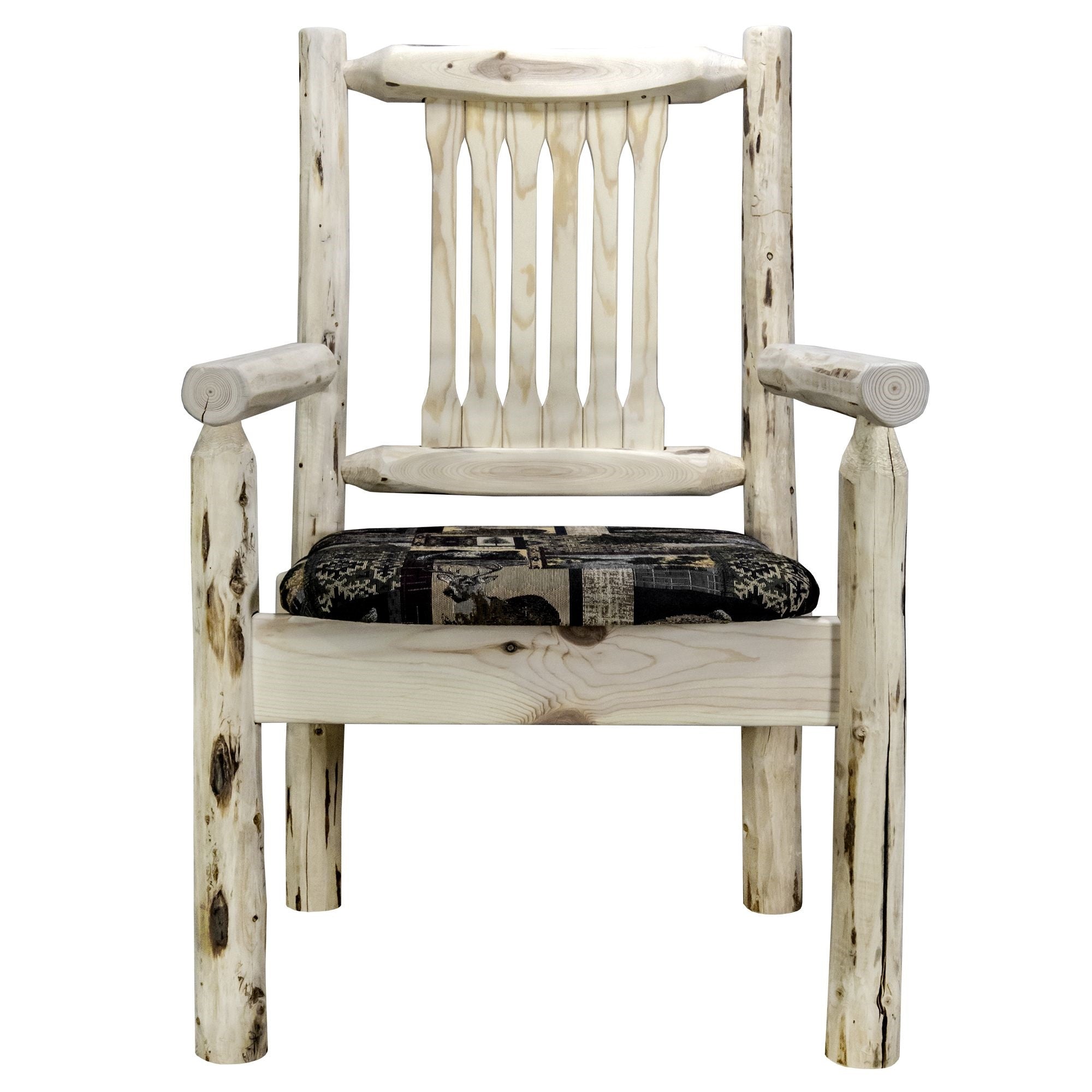 Montana Collection Captain'S Chair, Clear Lacquer Finish W/ Upholstered Seat, Woodland Pattern