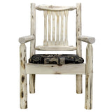 Montana Collection Captain'S Chair, Clear Lacquer Finish W/ Upholstered Seat, Woodland Pattern