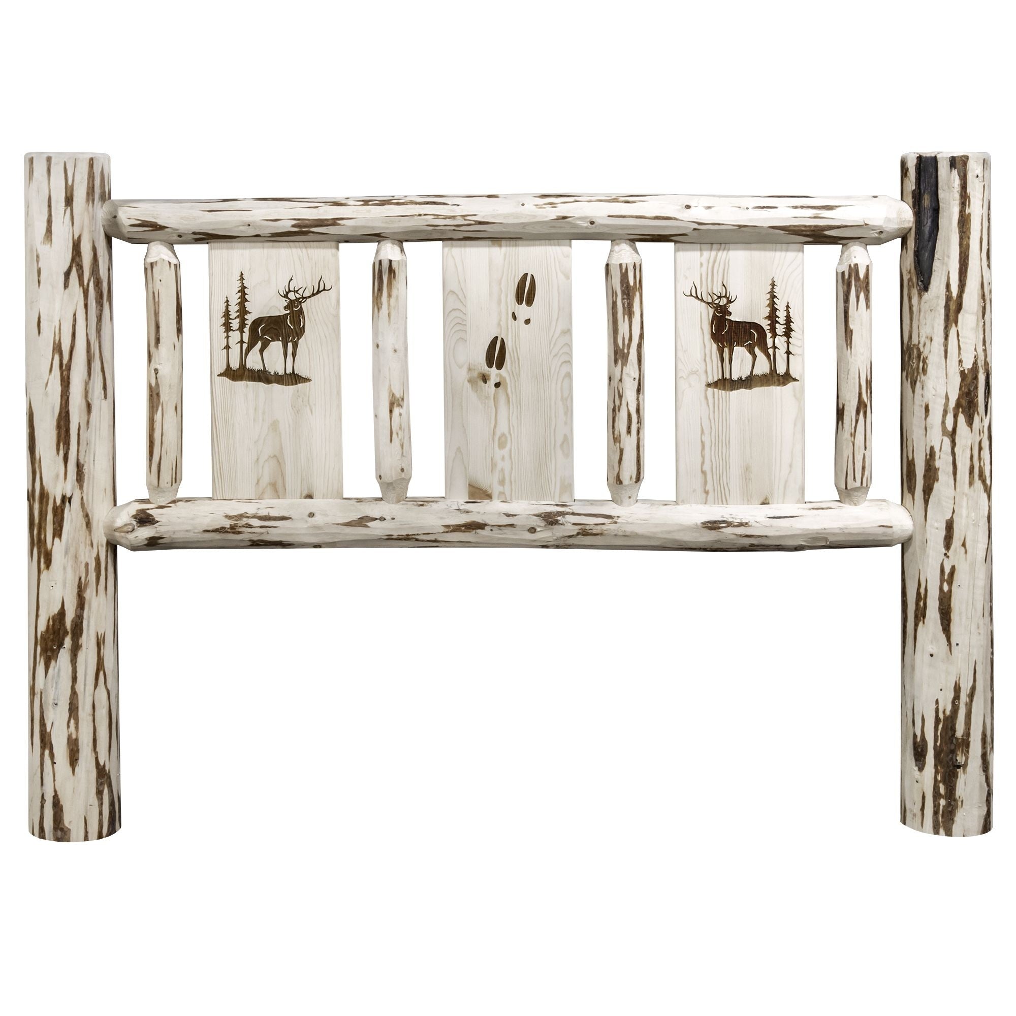 Montana Collection Full Headboard W/ Laser Engraved Elk Design, Clear Lacquer Finish