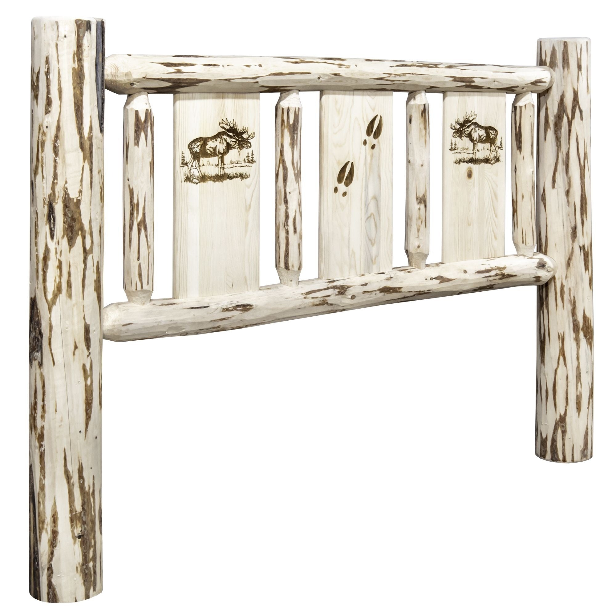 Montana Collection Full Headboard W/ Laser Engraved Moose Design, Clear Lacquer Finish
