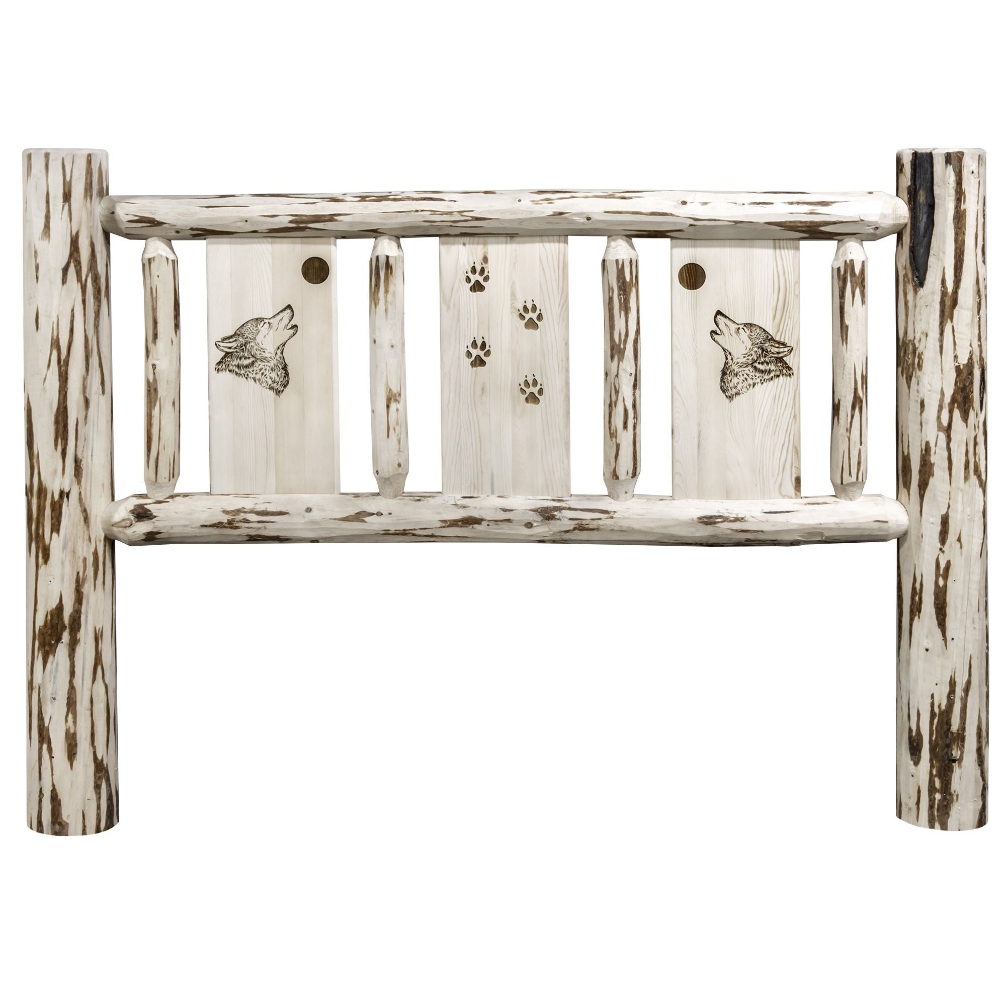 Montana Collection Queen Headboard W/ Laser Engraved Wolf Design, Clear Lacquer Finish