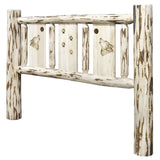 Montana Collection Queen Headboard W/ Laser Engraved Wolf Design, Clear Lacquer Finish