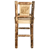 Glacier Country Collection Counter Height Barstool W/ Back - Buckskin Upholstery, W/ Laser Engraved Bear Design
