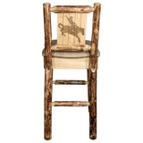 Glacier Country Collection Counter Height Barstool W/ Back - Buckskin Upholstery, W/ Laser Engraved Bronc Design