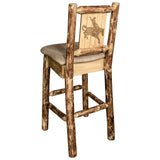 Glacier Country Collection Counter Height Barstool W/ Back - Buckskin Upholstery, W/ Laser Engraved Bronc Design