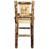 Glacier Country Collection Counter Height Barstool W/ Back - Buckskin Upholstery, W/ Laser Engraved Elk Design