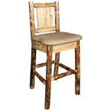 Glacier Country Collection Counter Height Barstool W/ Back - Buckskin Upholstery, W/ Laser Engraved Elk Design
