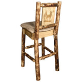 Glacier Country Collection Counter Height Barstool W/ Back - Buckskin Upholstery, W/ Laser Engraved Elk Design