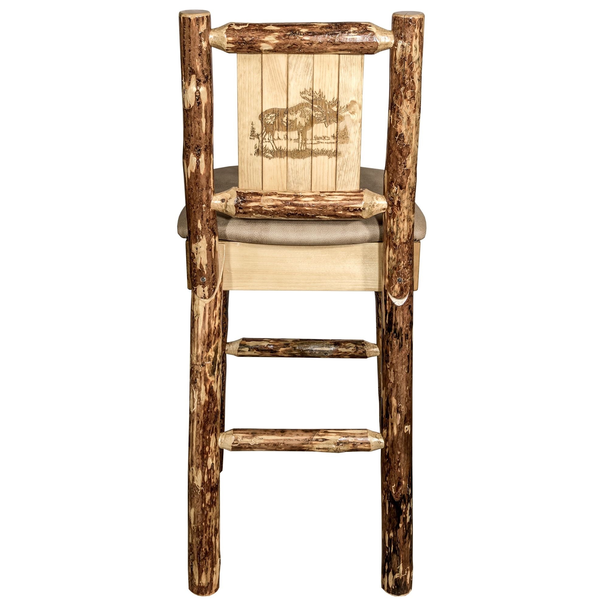 Glacier Country Collection Counter Height Barstool W/ Back - Buckskin Upholstery, W/ Laser Engraved Moose Design