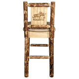 Glacier Country Collection Counter Height Barstool W/ Back - Buckskin Upholstery, W/ Laser Engraved Moose Design