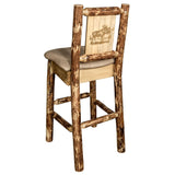 Glacier Country Collection Counter Height Barstool W/ Back - Buckskin Upholstery, W/ Laser Engraved Moose Design