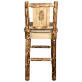 Glacier Country Collection Counter Height Barstool W/ Back - Buckskin Upholstery, W/ Laser Engraved Pine Tree Design