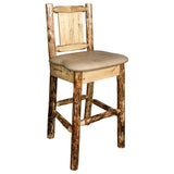 Glacier Country Collection Counter Height Barstool W/ Back - Buckskin Upholstery, W/ Laser Engraved Pine Tree Design
