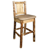 Glacier Country Collection Counter Height Barstool W/ Back - Buckskin Upholstery, W/ Laser Engraved Wolf Design