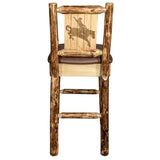 Glacier Country Collection Counter Height Barstool W/ Back - Saddle Upholstery, W/ Laser Engraved Bronc Design