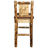 Glacier Country Collection Counter Height Barstool W/ Back - Saddle Upholstery, W/ Laser Engraved Elk Design
