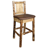 Glacier Country Collection Counter Height Barstool W/ Back - Saddle Upholstery, W/ Laser Engraved Elk Design