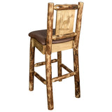 Glacier Country Collection Counter Height Barstool W/ Back - Saddle Upholstery, W/ Laser Engraved Elk Design