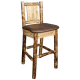Glacier Country Collection Counter Height Barstool W/ Back - Saddle Upholstery, W/ Laser Engraved Pine Tree Design