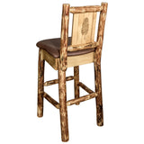 Glacier Country Collection Counter Height Barstool W/ Back - Saddle Upholstery, W/ Laser Engraved Pine Tree Design