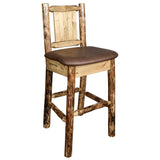 Glacier Country Collection Counter Height Barstool W/ Back - Saddle Upholstery, W/ Laser Engraved Wolf Design