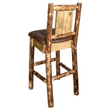 Glacier Country Collection Counter Height Barstool W/ Back - Saddle Upholstery, W/ Laser Engraved Wolf Design