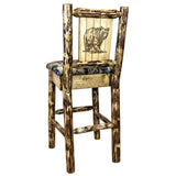 Glacier Country Collection Counter Height Barstool W/ Back - Woodland Upholstery, W/ Laser Engraved Bear Design