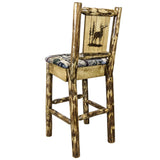Glacier Country Collection Counter Height Barstool W/ Back - Woodland Upholstery, W/ Laser Engraved Elk Design