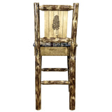 Glacier Country Collection Counter Height Barstool W/ Back - Woodland Upholstery, W/ Laser Engraved Pine Tree Design